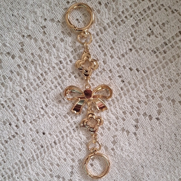 Striped Bow Keychain with Gold Accents - Picture 5 of 8